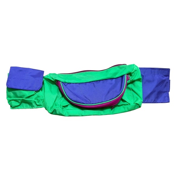VTG Seirus Neon Green Purple Retro Unique Fanny Pack Festival Rave 90s Belt Bag - Picture 1 of 9